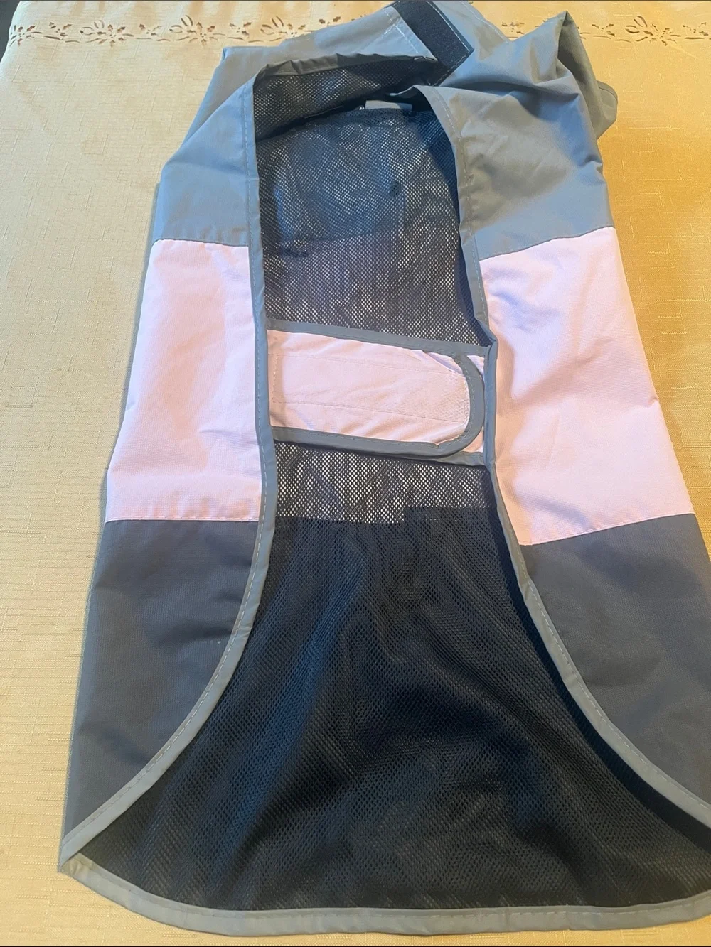Eddie Bauer Pink and Gray Colorblock Dog Rain Jacket with Hood- Size Large